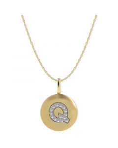 14k Gold Necklace, Diamond Accent Letter Q Disk Pendant