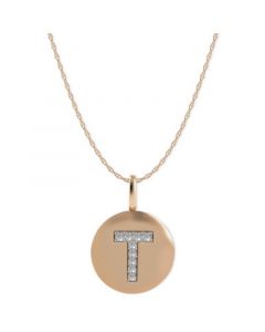 14k Rose Gold Necklace, Diamond Accent Letter T Disk Pendant