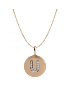 14k Rose Gold Necklace, Diamond Accent Letter U Disk Pendant