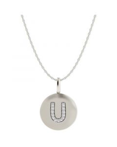 14k White Gold Necklace, Diamond Accent Letter U Disk Pendant