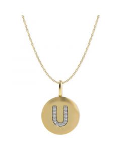 14k Gold Necklace, Diamond Accent Letter U Disk Pendant