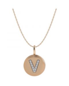 14k Rose Gold Necklace, Diamond Accent Letter V Disk Pendant