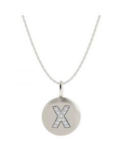 14k White Gold Necklace, Diamond Accent Letter X Disk Pendant