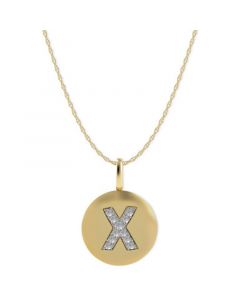 14k Gold Necklace, Diamond Accent Letter X Disk Pendant