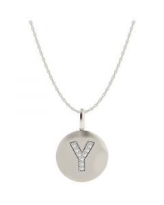 14k White Gold Necklace, Diamond Accent Letter Y Disk Pendant