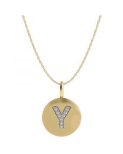 14k Gold Necklace, Diamond Accent Letter Y Disk Pendant