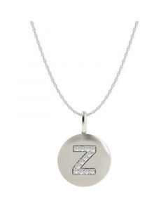 14k White Gold Necklace, Diamond Accent Letter Z Disk Pendant