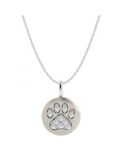 14k White Gold Necklace, Diamond Accent Paw Disk Pendant