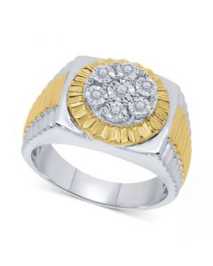 Men's Diamond Two-Tone Cluster Ring (1/5 ct. t.w.) in Sterling Silver & 18k Gold-Plate