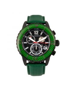 M51 Series, Black Case, Green Leather Chronograph Band Watch w/Date