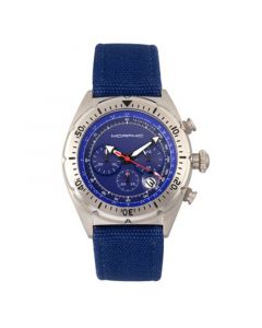 M53 Series, Silver Case, Chronograph Fiber Weaved Blue Leather Band Watch w/Date, 45mm