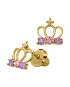 Children's Cubic Zirconia Tiara Safety-Back Earrings in 14k Gold