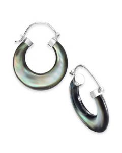 Black Mother-of-Pearl Hoop Earrings in Sterling Silver