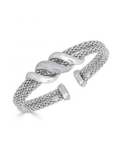 Diamond Swirl Double Row Cuff Bracelet (3/8 ct. t.w.) in Sterling Silver