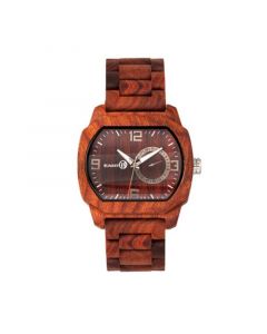 Scaly Wood Bracelet Watch W/Date Red 46Mm