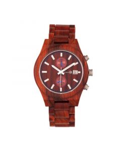 Castillo Wood Bracelet Watch W/Date Red 45Mm