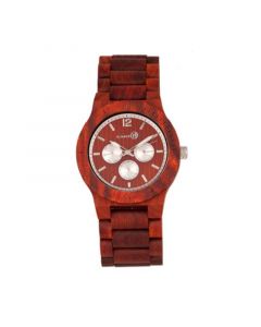 Bonsai Wood Bracelet Watch W/Day/Date Red 45Mm