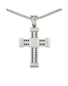 Men's Crystal Cross 24" Pendant Necklace in Stainless Steel