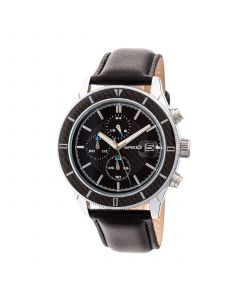 Quartz Maverick Chronograph Silver And Black Genuine Leather Watches 43mm