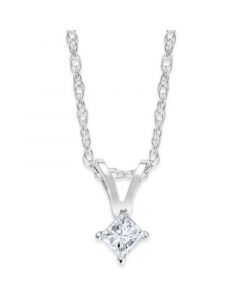 10k White Gold Necklace, Princess-Cut Diamond Accent Pendant