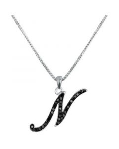 Sterling Silver Necklace, Black Diamond "N" Initial Pendant (1/4 ct. t.w.)