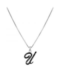 Sterling Silver Necklace, Black Diamond "U" Initial Pendant (1/4 ct. t.w.)