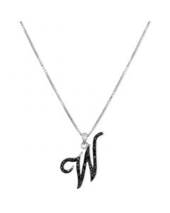 Sterling Silver Necklace, Black Diamond "W" Initial Pendant (1/4 ct. t.w.)