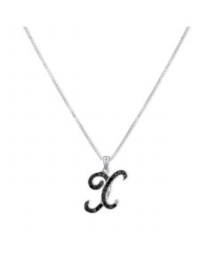 Sterling Silver Necklace, Black Diamond "X" Initial Pendant (1/4 ct. t.w.)