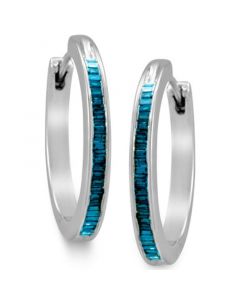 Sterling Silver Earrings, Blue Diamond Baguette Hoop Earrings (1/4 ct. t.w.)