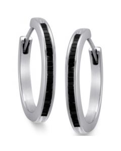 Sterling Silver Earrings, Black Diamond Baguette Hoop Earrings (1/2 ct. t.w.)