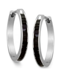 Sterling Silver Earrings, Black Diamond Baguette Hoop Earrings (1 ct. t.w.)