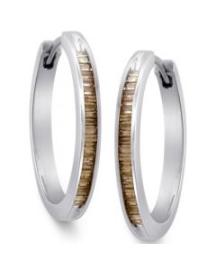 Sterling Silver Earrings, Champagne Diamond Baguette Hoop Earrings (1/4 ct. t.w.)