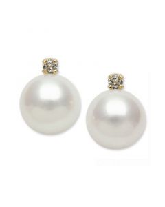 14k Gold Earrings, Cultured Freshwater Pearl (7mm) and Diamond Accent Stud Earrings