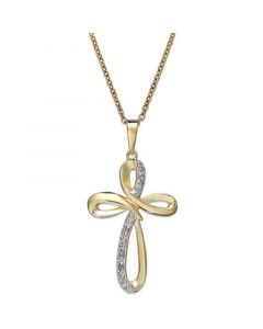 Diamond Cross Pendant Necklace in 18k Gold over Sterling Silver (1/10 ct. t.w.)