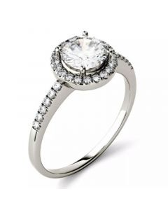 Moissanite Round Halo Ring (1-1/3 ct. t.w. Diamond Equivalent) in 14k Gold or White Gold or Rose Gold