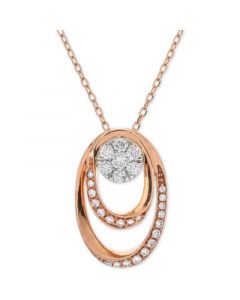 Diamond Double Oval Cluster Adjustable Pendant Necklace (1/4 ct. t.w.) in 14k Rose & White Gold