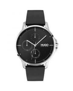 Men's #Focus Black Leather Strap Watch 42mm