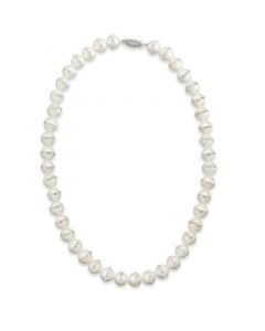 Sterling Silver Necklace, Cultured Freshwater Pearl (10-11mm) and Crystal Halo Necklace