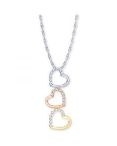 Diamond Tricolor Triple Heart 18" Pendant Necklace (1/5 ct. t.w.) in 10k Gold, White Gold & Rose Gold