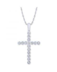 Diamond Cross 18" Pendant Necklace (1/8 ct. t.w.) in 10k White Gold