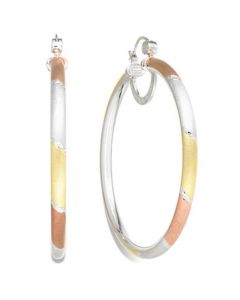 Platinum, 18k Rose Gold and 18k Gold over Sterling Silver Earrings, Extra-Large Tri-Color Hoop Earrings