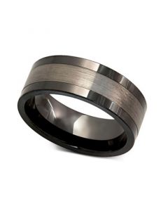 Men's Tungsten Ring, Black Ceramic With Tungsten Inlay Ring