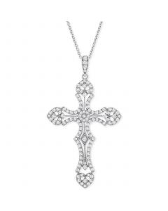 Diamond Cross 18" Pendant Necklace (1 ct. t.w.) in Sterling Silver