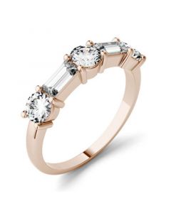 Moissanite Round and Baguette Stackable Ring (1-1/6 ct. tw. Diamond Equivalent) in 14k White or Rose Gold