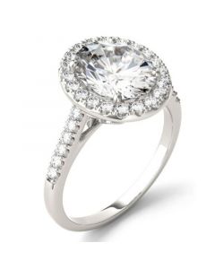 Moissanite Oval Halo Ring (3-1/2 ct. tw. Diamond Equivalent) in 14k White Gold