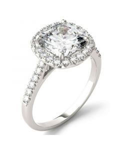 Moissanite Cushion Halo Ring (2-7/8 ct. tw. Diamond Equivalent) in 14k White Gold