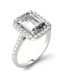 Moissanite Emerald Halo Ring (4 ct. tw. Diamond Equivalent) in 14k White Gold