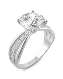 Moissanite Round Solitaire with Sides Ring (2-9/10 ct. tw. Diamond Equivalent) in 14k White Gold