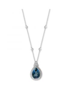 EFFY® London Blue Topaz (7-7/8 ct. t.w.) & Diamond (7/8 ct. t.w.) 18" Pendant Necklace in 14k White Gold