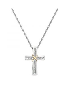 Diamond Cross X Pendant Necklace in Sterling Silver and 14k Gold (1/10 ct. t.w.)